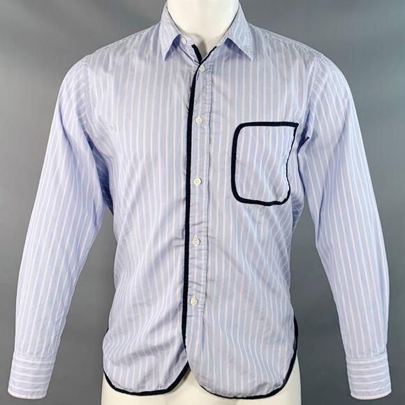 XS Blue White Stripe Contrast Trim Cotton Long Sleeve Shirt - Picture 1 of 9